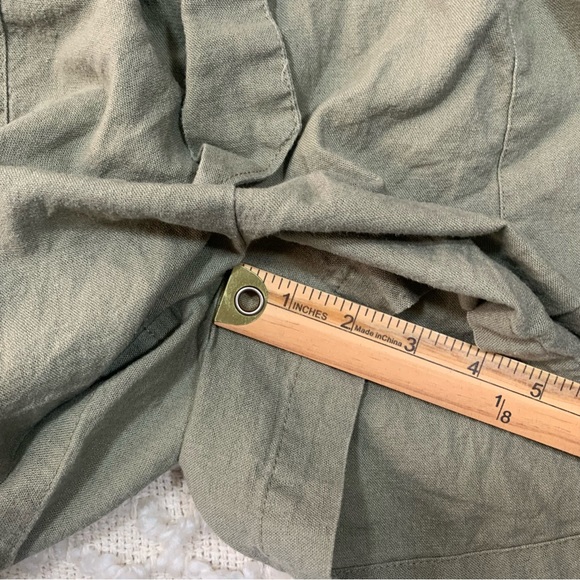 PAPER BAG HIGH WAIST OLIVE GREEN SHORTS BELT WOMENS XL RELAXED COTTAGE LINEN - Picture 6 of 12